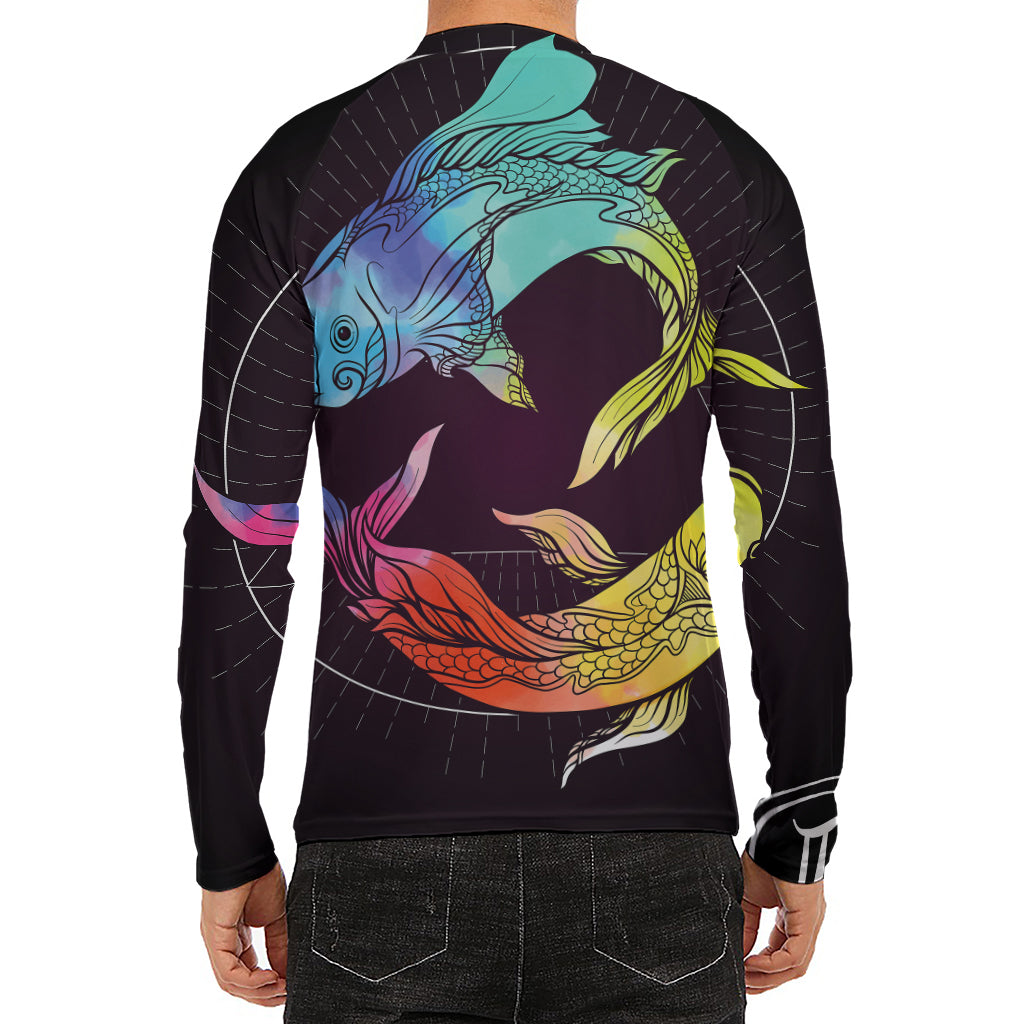 Colorful Pisces Sign Print Men's Long Sleeve Rash Guard