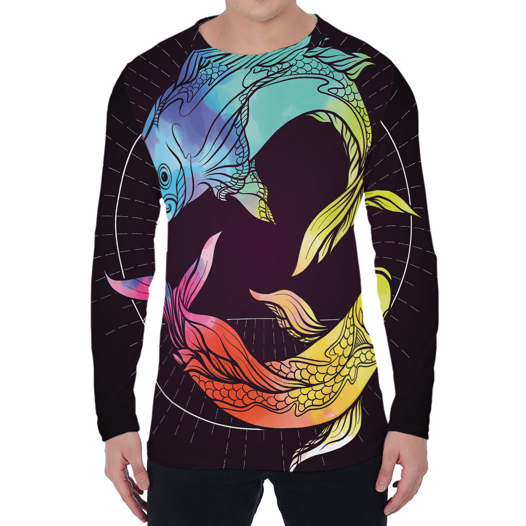 Colorful Pisces Sign Print Men's Long Sleeve T-Shirt