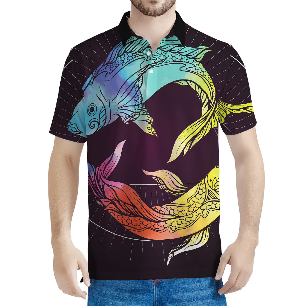 Colorful Pisces Sign Print Men's Polo Shirt