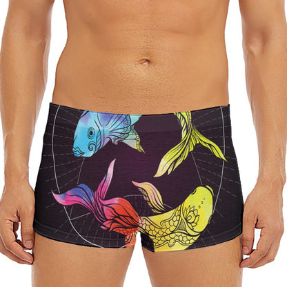 Colorful Pisces Sign Print Men's Short Boxer Briefs