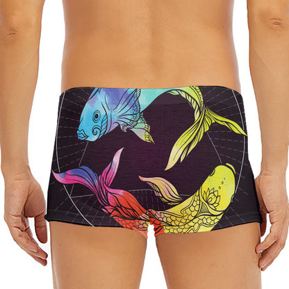 Colorful Pisces Sign Print Men's Short Boxer Briefs