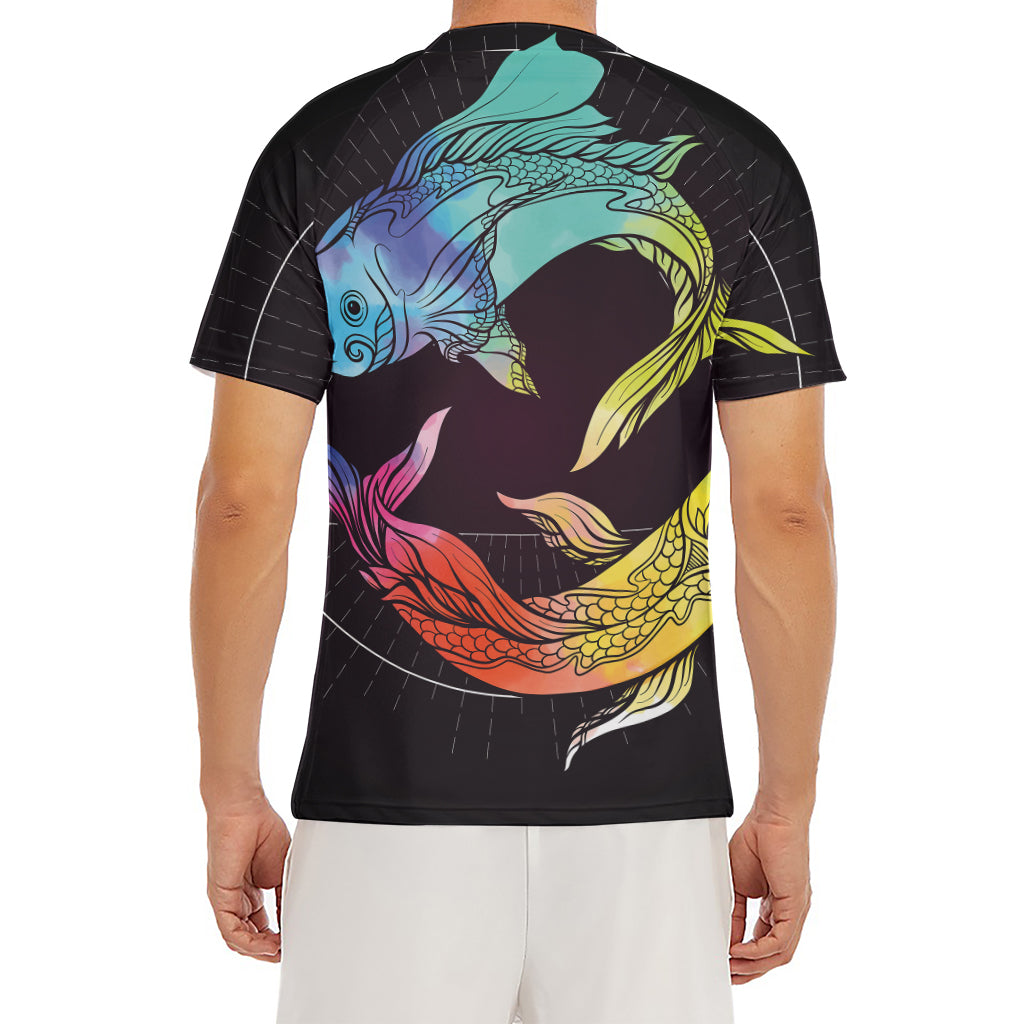 Colorful Pisces Sign Print Men's Short Sleeve Rash Guard