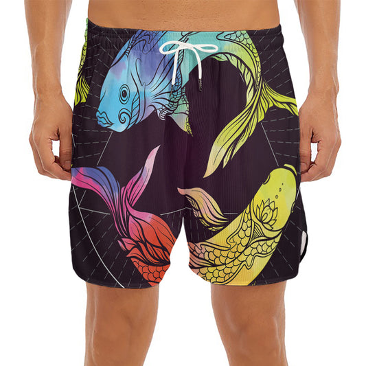 Colorful Pisces Sign Print Men's Split Running Shorts