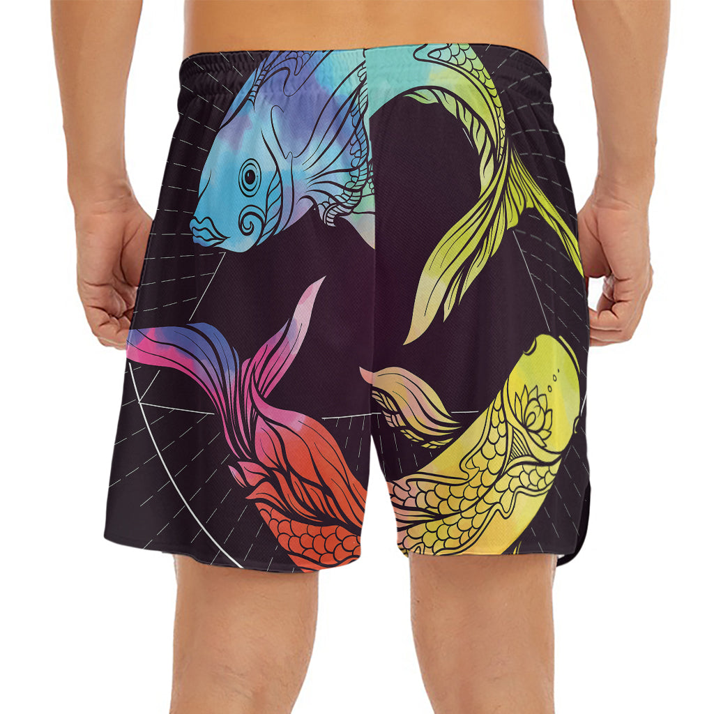 Colorful Pisces Sign Print Men's Split Running Shorts