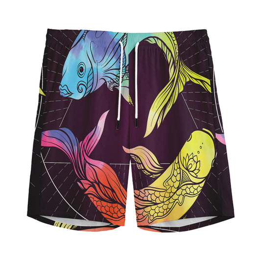 Colorful Pisces Sign Print Men's Sports Shorts