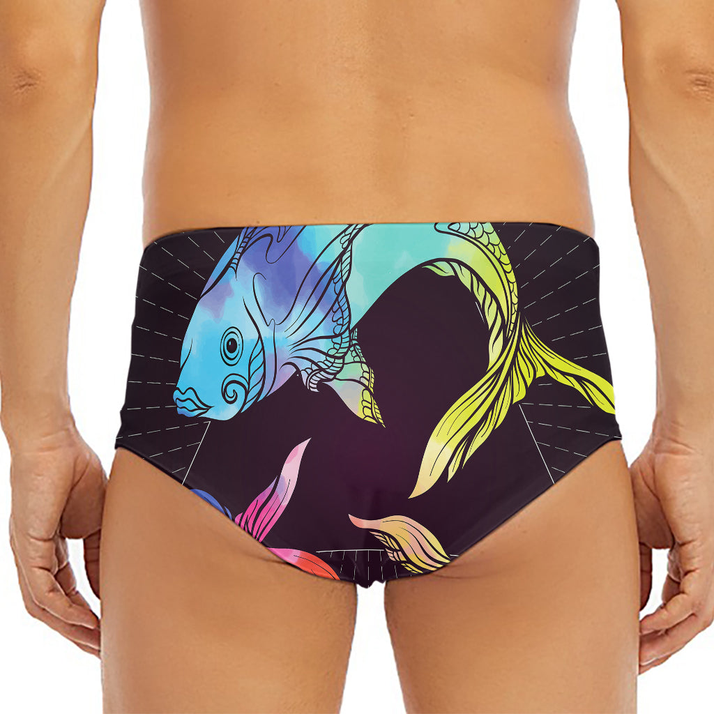 Colorful Pisces Sign Print Men's Triangle Swim Briefs