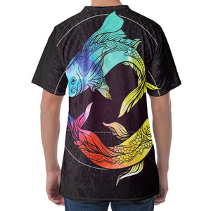 Colorful Pisces Sign Print Men's Velvet T-Shirt