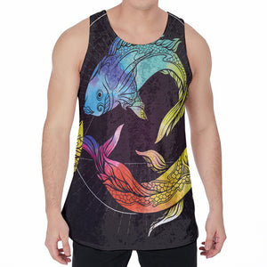 Colorful Pisces Sign Print Men's Velvet Tank Top