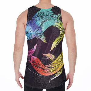 Colorful Pisces Sign Print Men's Velvet Tank Top