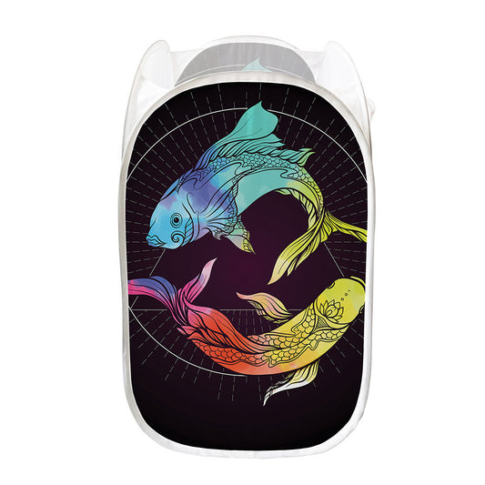 Colorful Pisces Sign Print Mesh Laundry Hamper