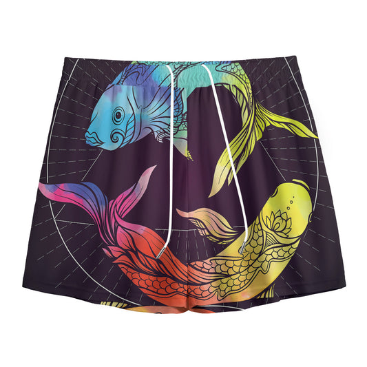 Colorful Pisces Sign Print Mesh Shorts