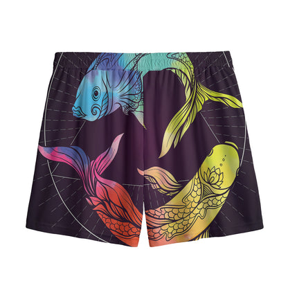 Colorful Pisces Sign Print Mesh Shorts