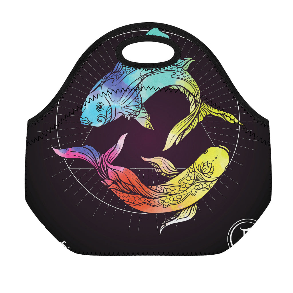 Colorful Pisces Sign Print Neoprene Lunch Bag