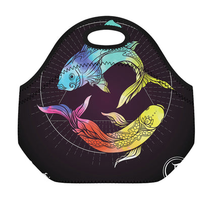 Colorful Pisces Sign Print Neoprene Lunch Bag