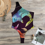 Colorful Pisces Sign Print One Shoulder Bodysuit