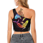 Colorful Pisces Sign Print One Shoulder Crop Top