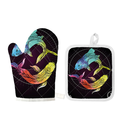 Colorful Pisces Sign Print Oven Mitt And Pot Holder Set