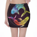 Colorful Pisces Sign Print Pencil Mini Skirt