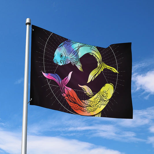 Colorful Pisces Sign Print Polyester Flag