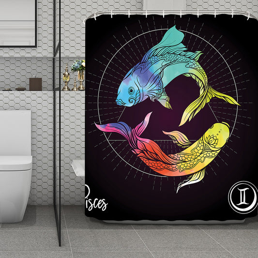 Colorful Pisces Sign Print Polyester Shower Curtain