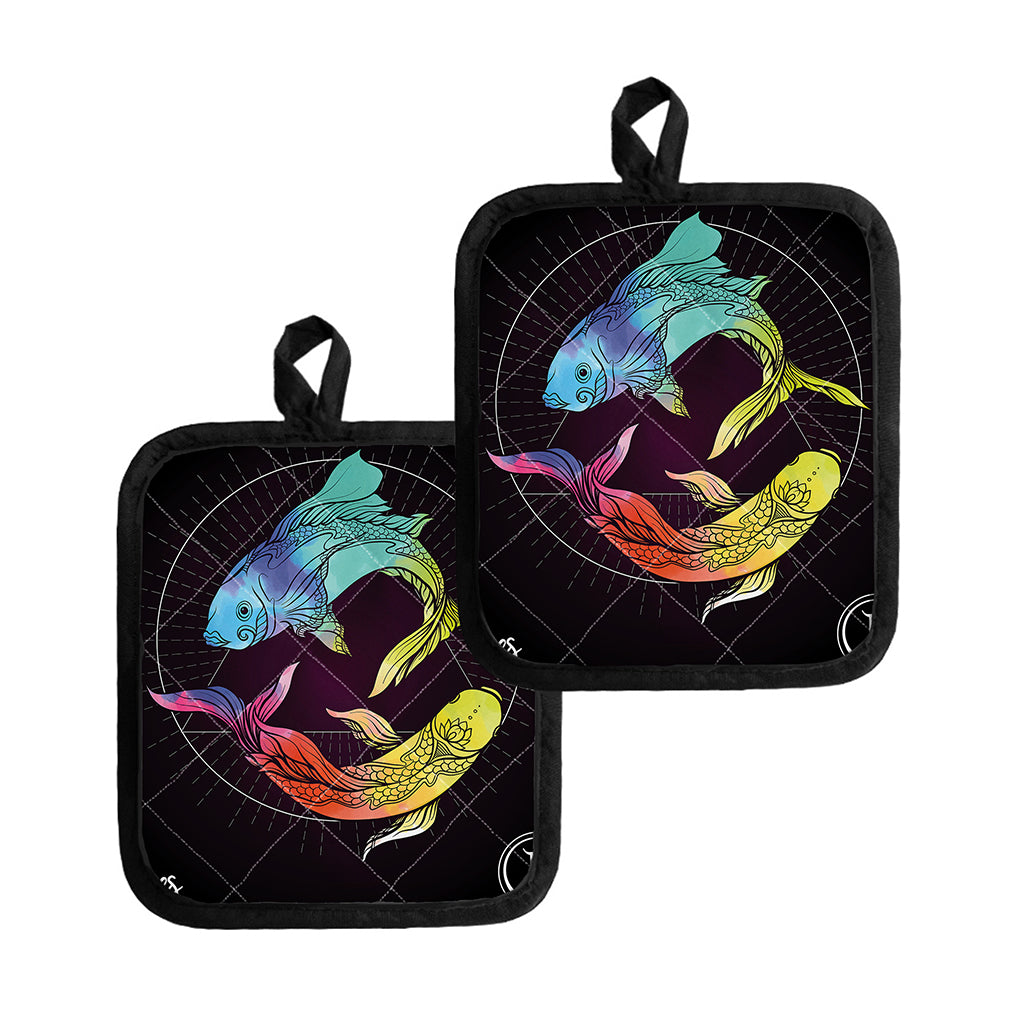 Colorful Pisces Sign Print Pot Holders
