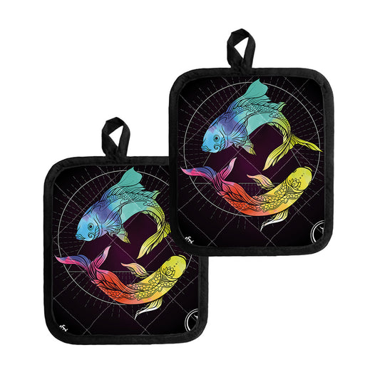 Colorful Pisces Sign Print Pot Holders