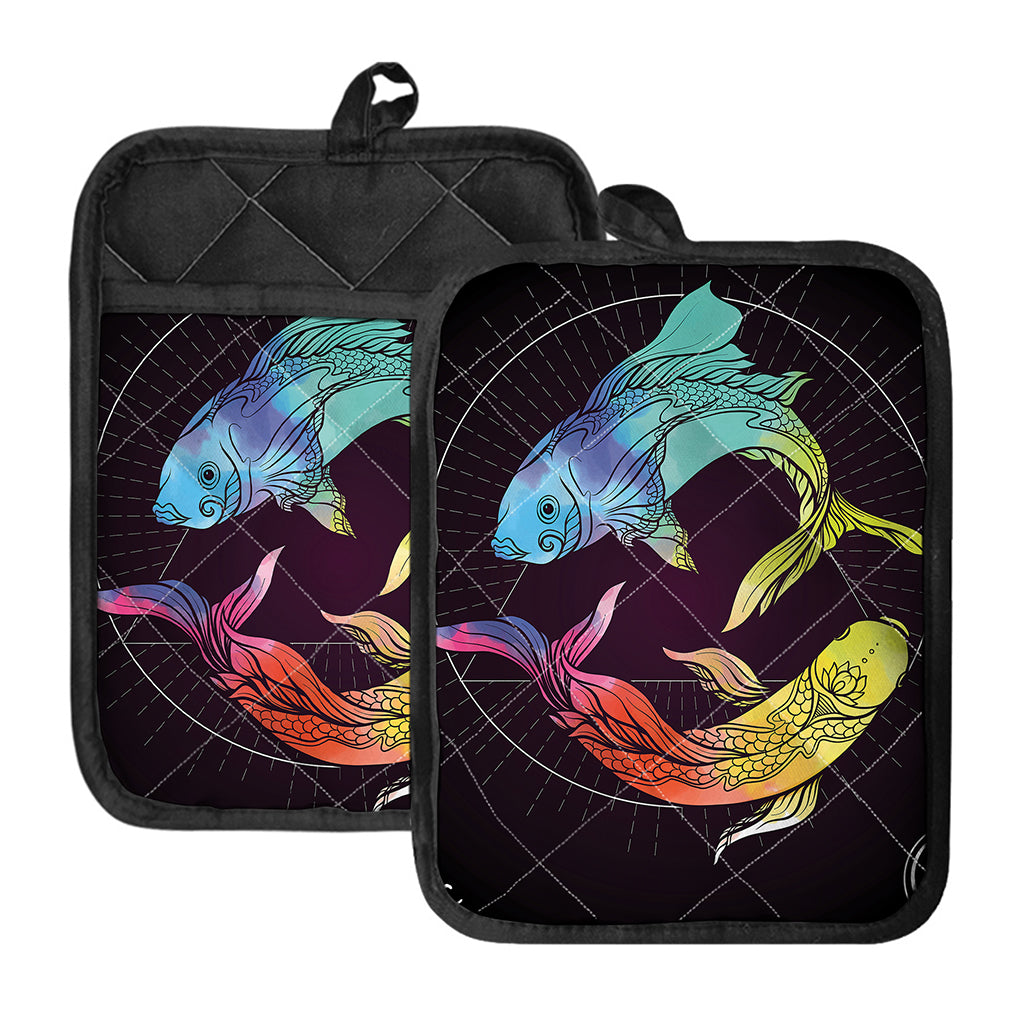 Colorful Pisces Sign Print Pot Holders With Pocket