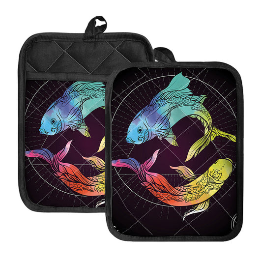 Colorful Pisces Sign Print Pot Holders With Pocket