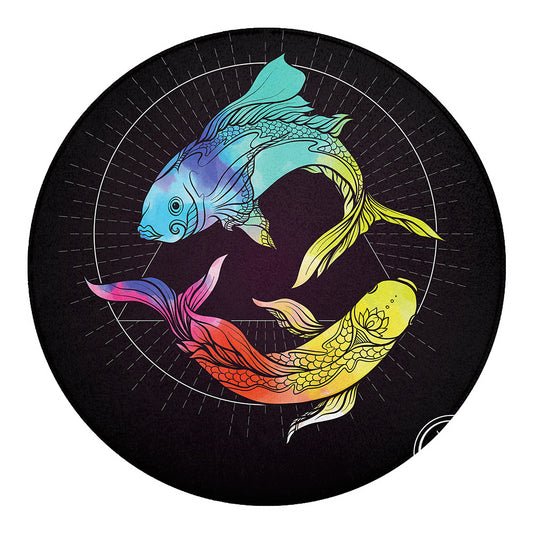 Colorful Pisces Sign Print Round Blanket