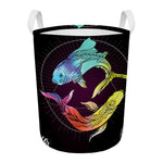 Colorful Pisces Sign Print Round Laundry Basket