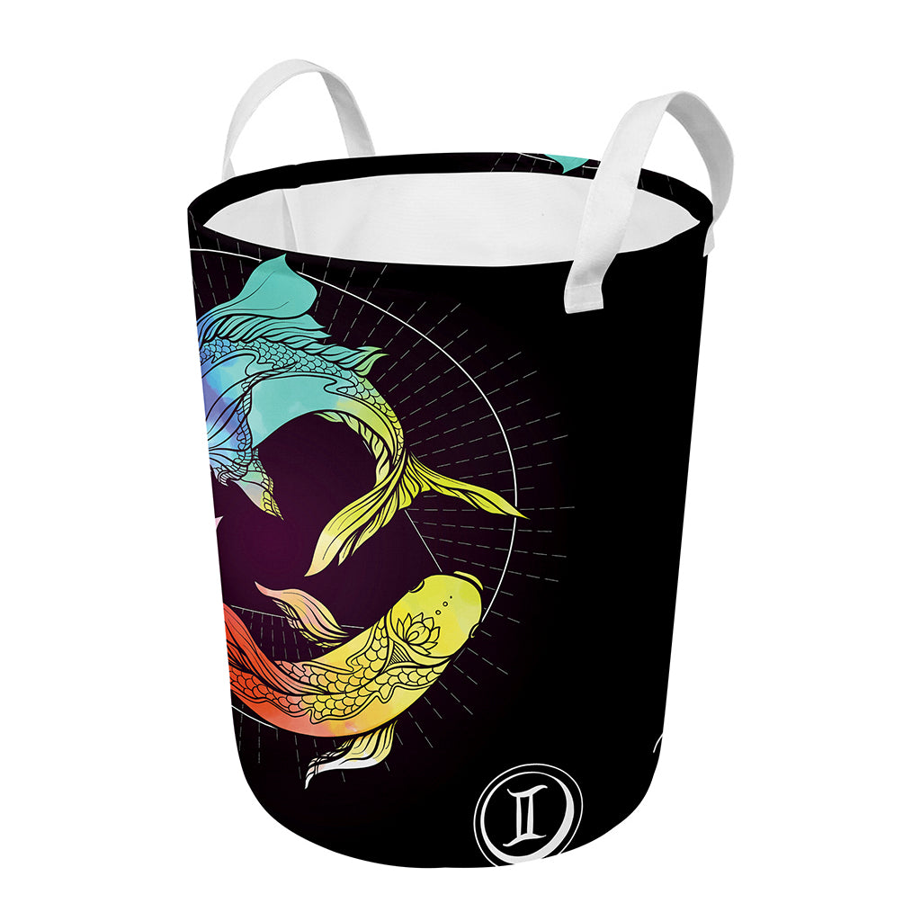 Colorful Pisces Sign Print Round Laundry Basket