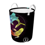 Colorful Pisces Sign Print Round Laundry Basket
