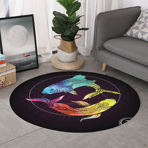 Colorful Pisces Sign Print Round Rug