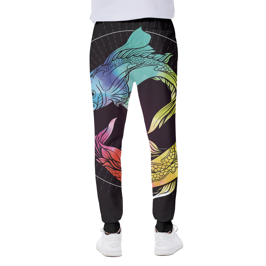 Colorful Pisces Sign Print Scuba Joggers