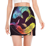 Colorful Pisces Sign Print Side Slit Mini Skirt