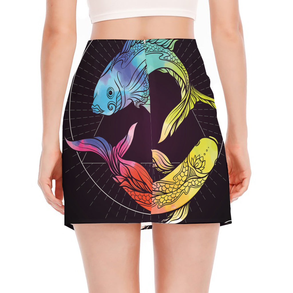 Colorful Pisces Sign Print Side Slit Mini Skirt
