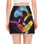 Colorful Pisces Sign Print Side Slit Mini Skirt