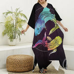 Colorful Pisces Sign Print Silk V-Neck Kaftan Dress