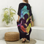 Colorful Pisces Sign Print Silk V-Neck Kaftan Dress