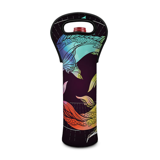 Colorful Pisces Sign Print Single Neoprene Wine Tote