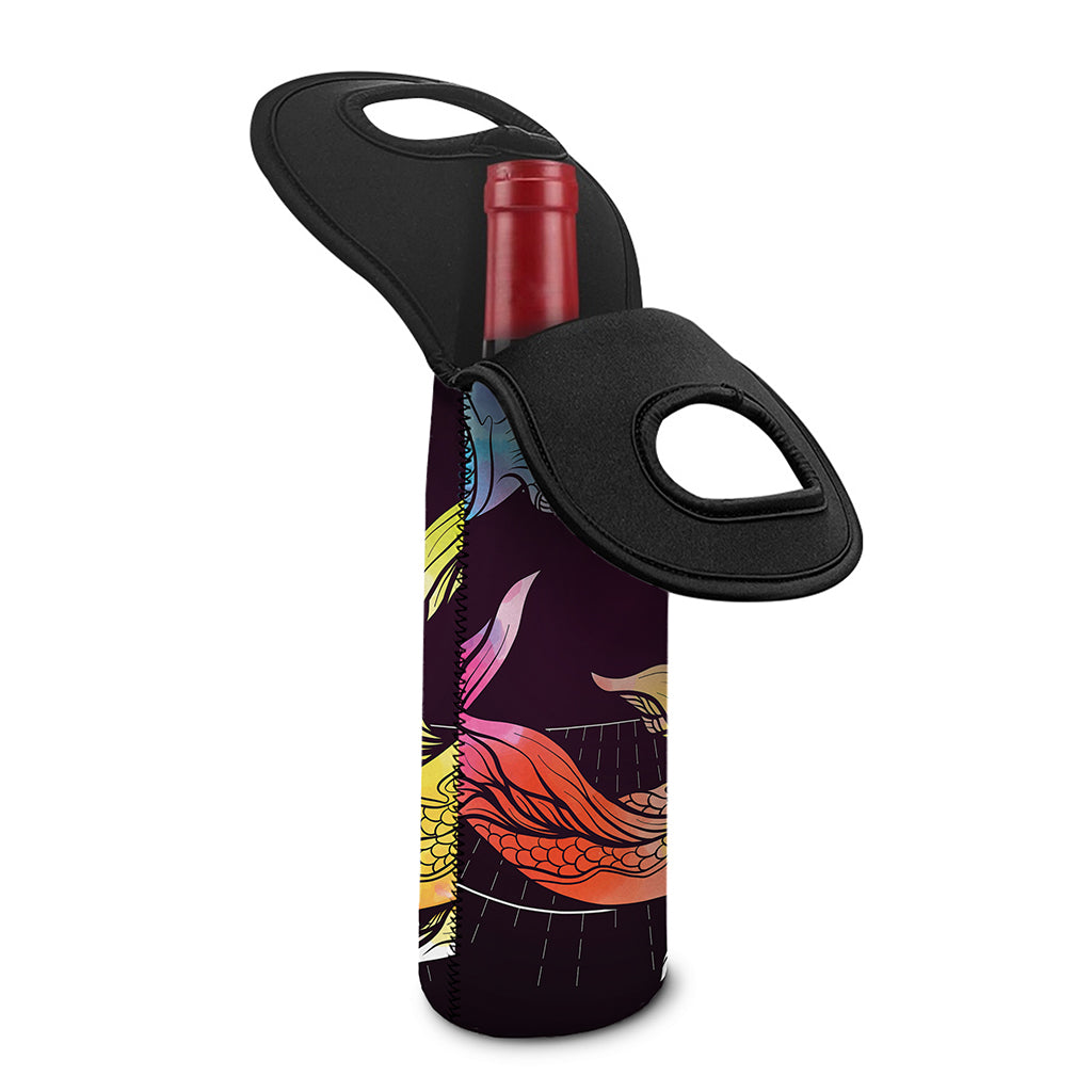 Colorful Pisces Sign Print Single Neoprene Wine Tote
