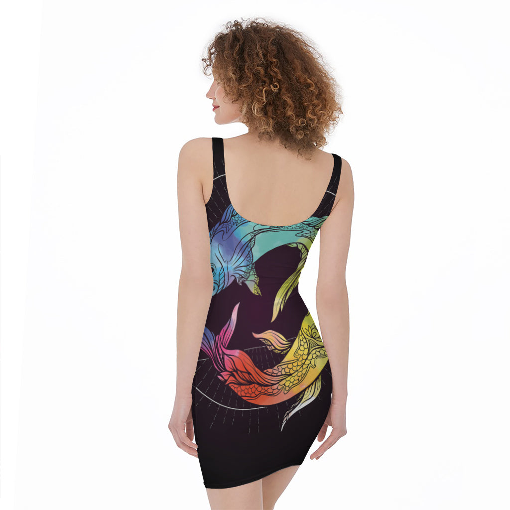 Colorful Pisces Sign Print Sleeveless Bodycon Dress