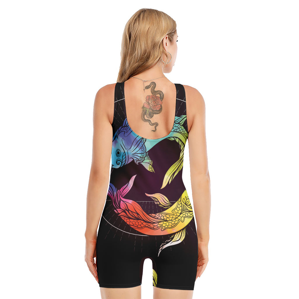 Colorful Pisces Sign Print Sleeveless One Piece Swimsuit