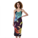 Colorful Pisces Sign Print Slim Fit Midi Cami Dress