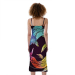 Colorful Pisces Sign Print Slim Fit Midi Cami Dress