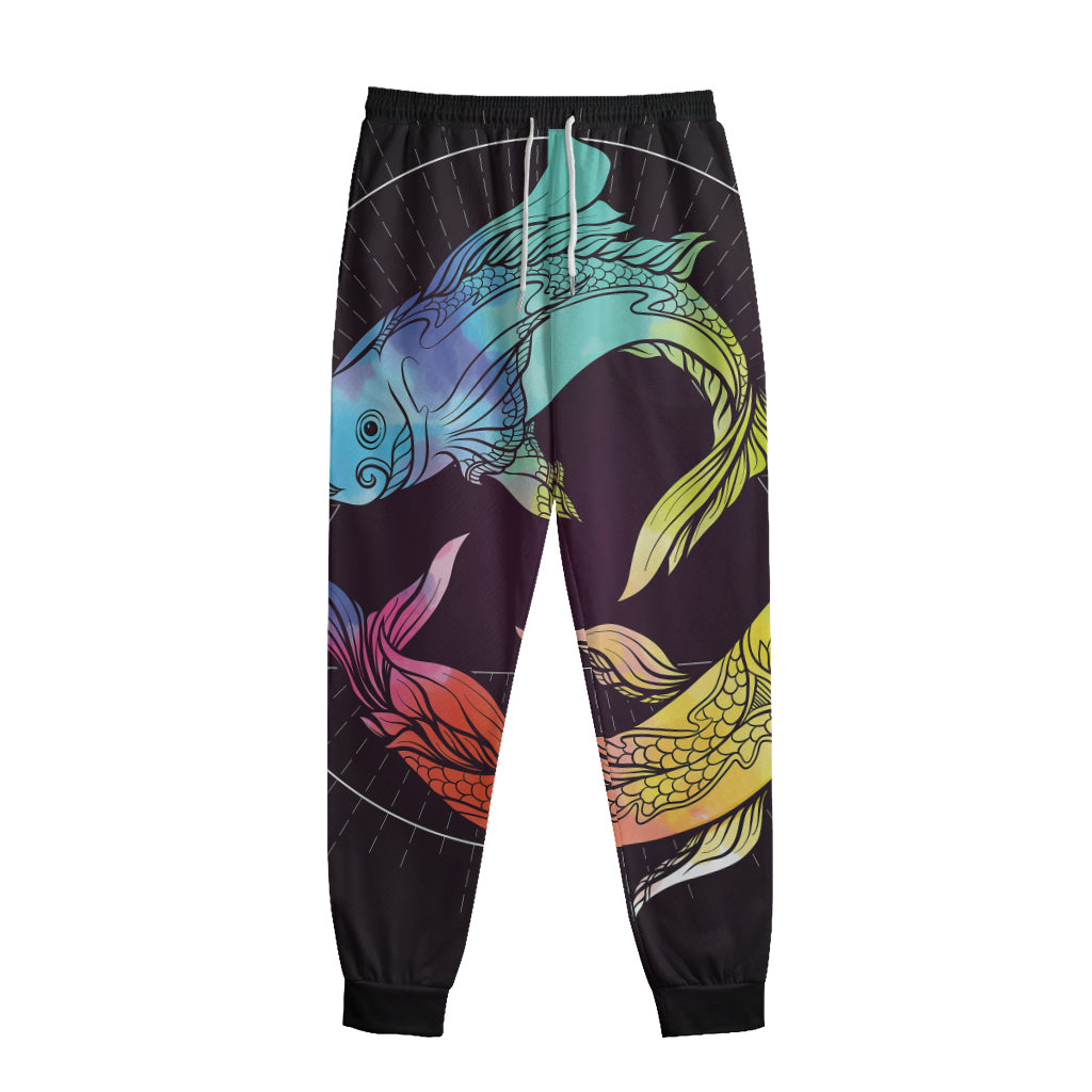 Colorful Pisces Sign Print Sweatpants