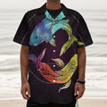Colorful Pisces Sign Print Textured Short Sleeve Shirt