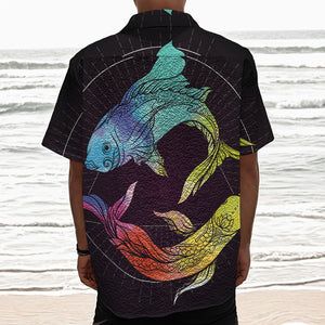 Colorful Pisces Sign Print Textured Short Sleeve Shirt