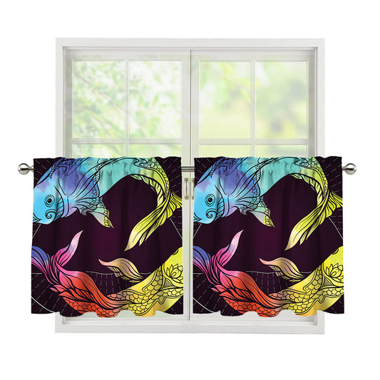 Colorful Pisces Sign Print Tier Curtains