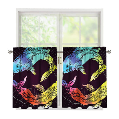 Colorful Pisces Sign Print Tier Curtains